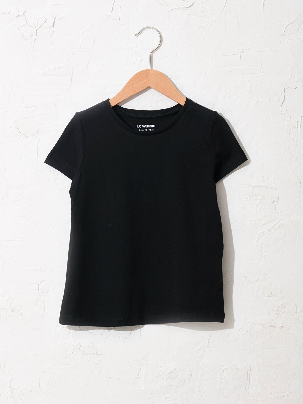 Siyah Bisiklet Yaka Basic Kısa Kollu Pamuklu Kız Çocuk Tişört