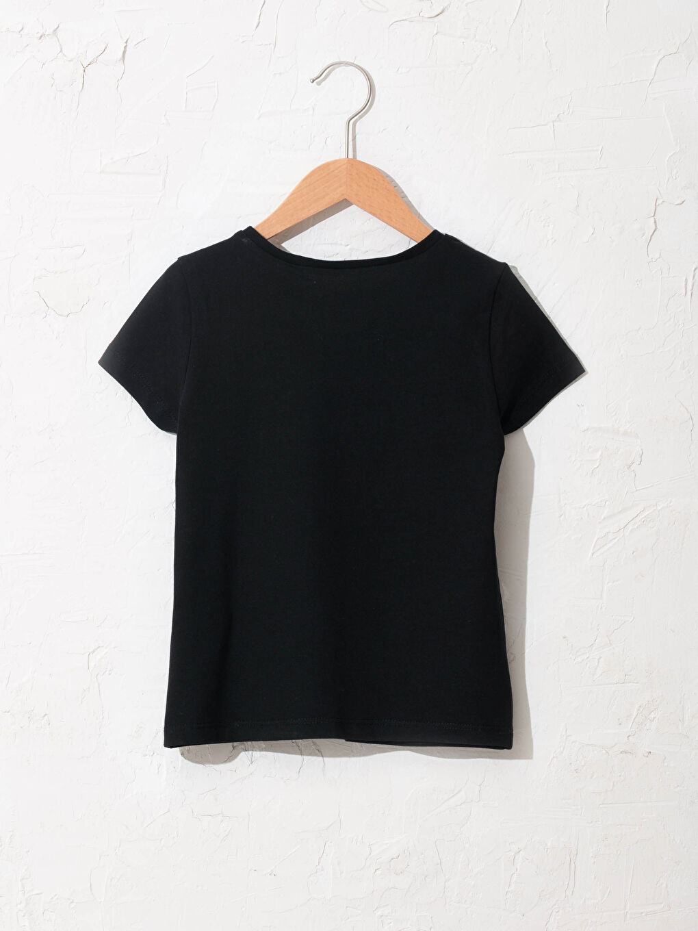 Siyah Bisiklet Yaka Basic Kısa Kollu Pamuklu Kız Çocuk Tişört-1