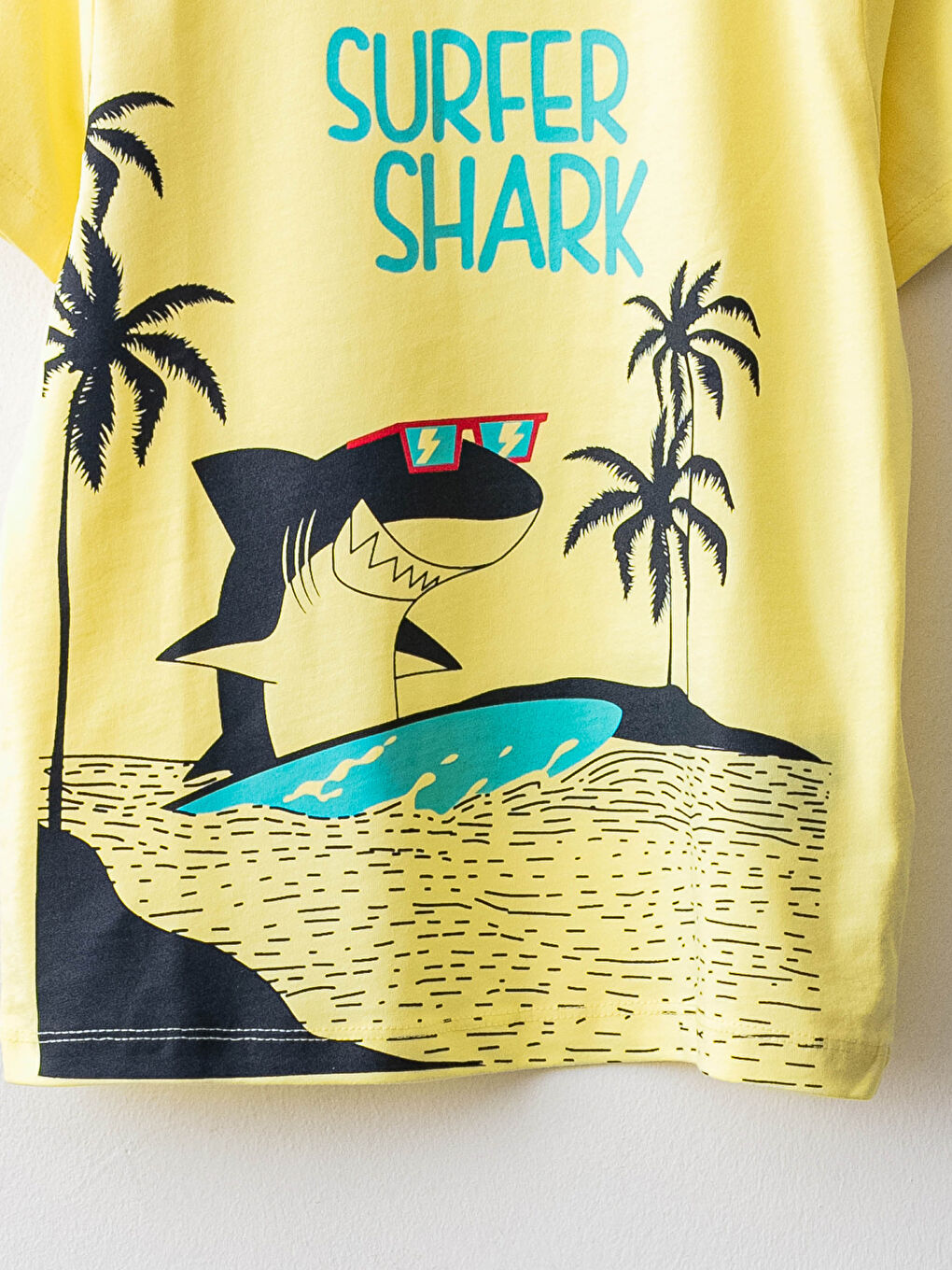 Sarı Bisiklet Yaka Baskılı Kısa Kollu Pamuklu Erkek Çocuk Şortlu Pijama Takımı-2