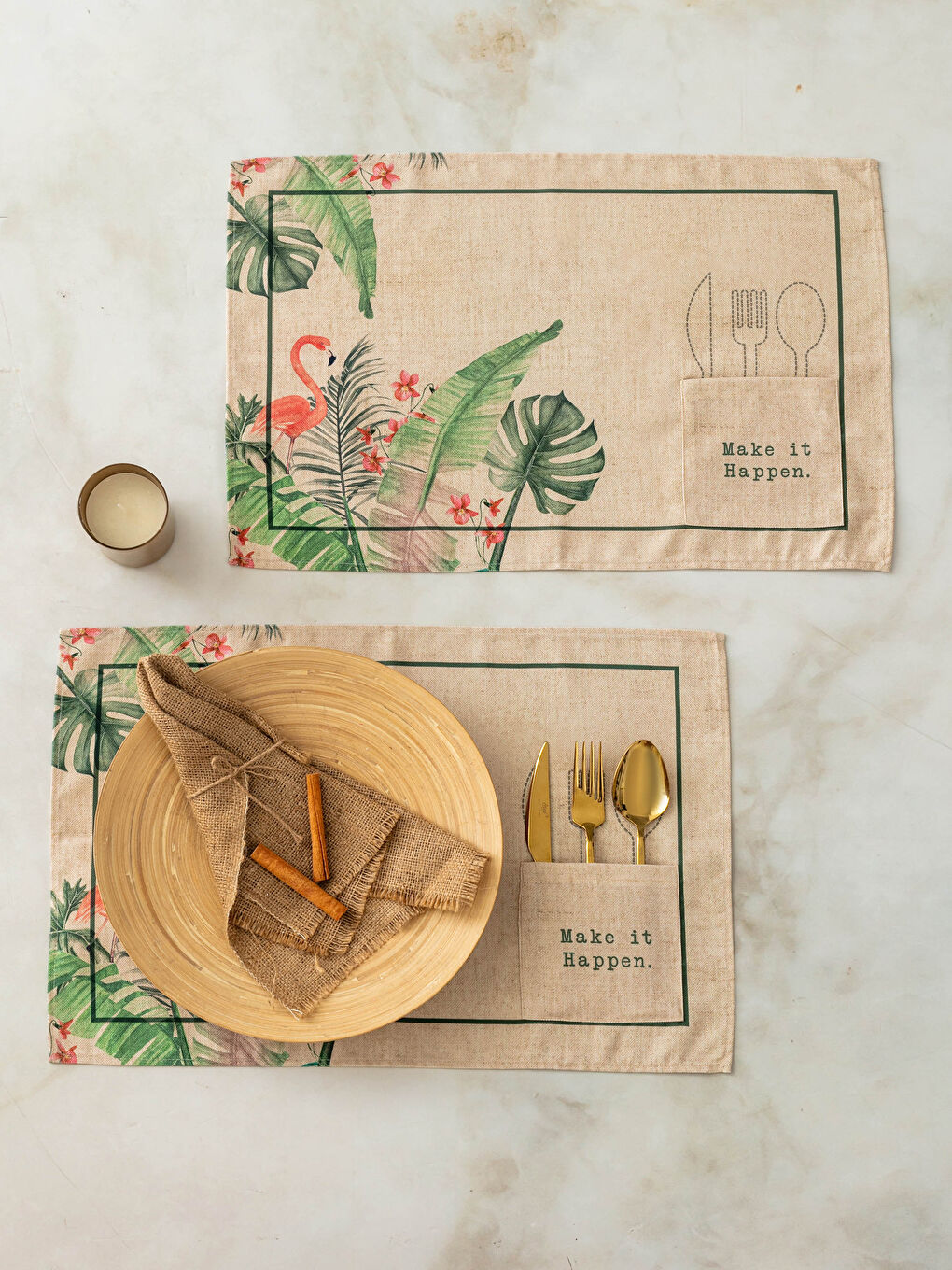 Karışık Flamingo Baskılı Amerikan Servisi 2'li 35x50 cm-1