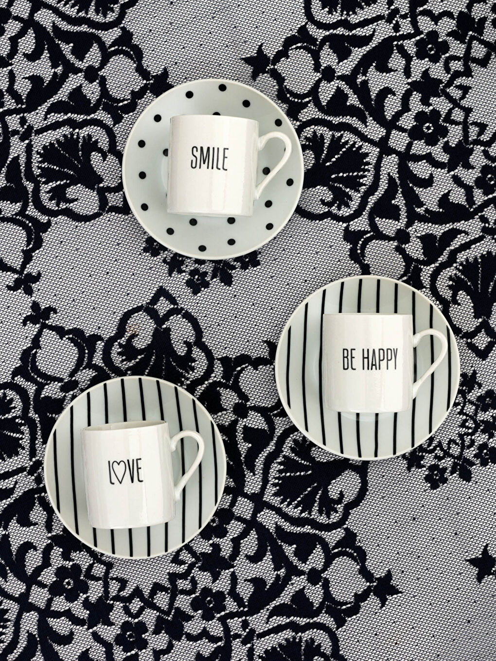 Siyah Slogan Baskılı Porselen Kahve Fincanı 6'lı 90 ml-3