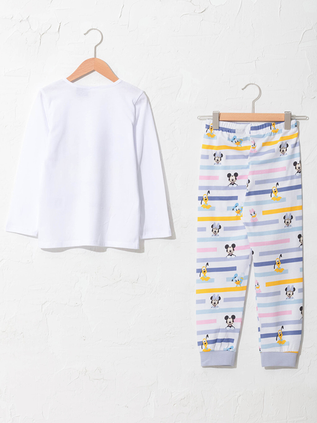 Bisiklet Yaka Disney Baskılı Uzun Kollu Kız Çocuk Pijama Takımı-1