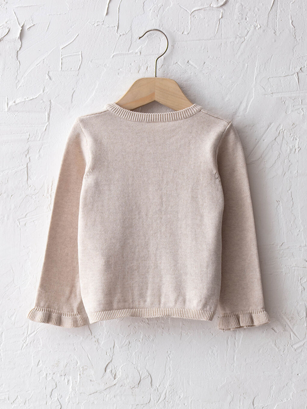 Bej Bisiklet Yaka Uzun Kol Basic Kız Bebek Triko Hırka-1