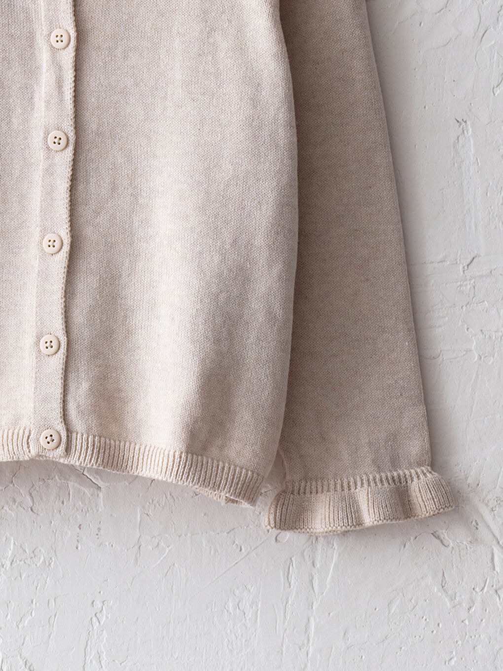 Bej Bisiklet Yaka Uzun Kol Basic Kız Bebek Triko Hırka-2