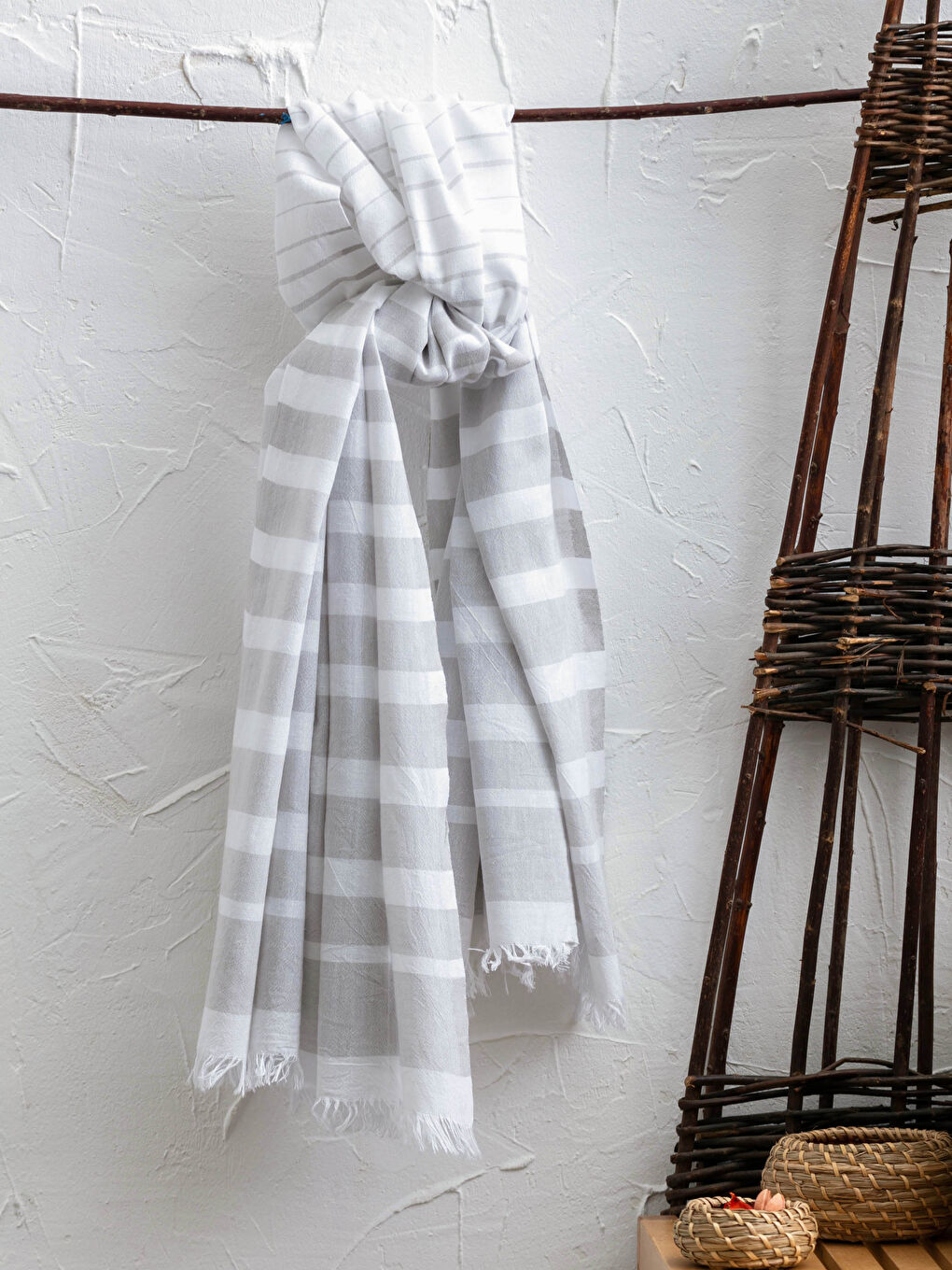 Gri Saçaklı Pamuklu Peştamal Havlu 90x165 cm