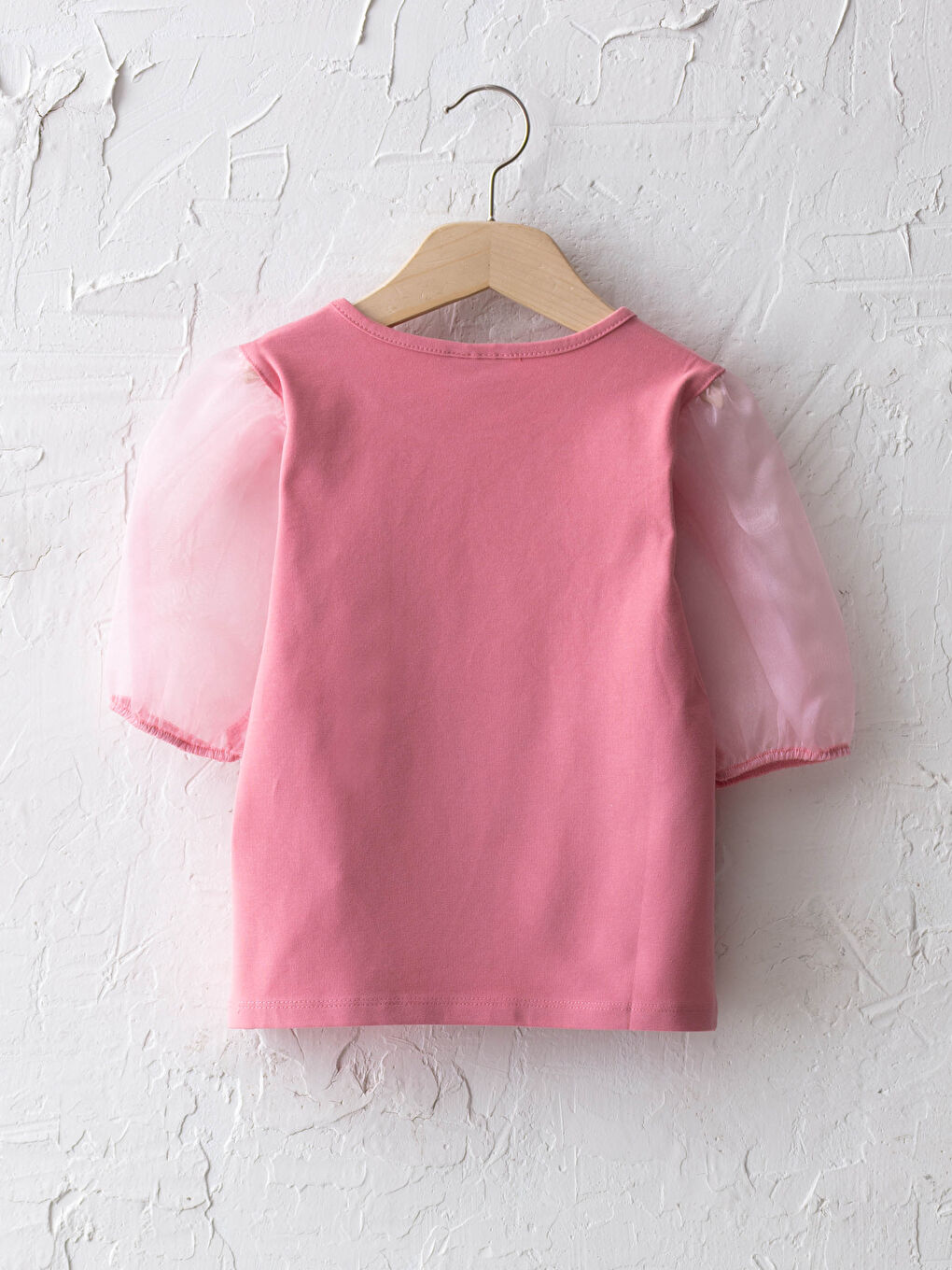 Crew Neck Basic Balloon Sleeve Girl Blouse-1