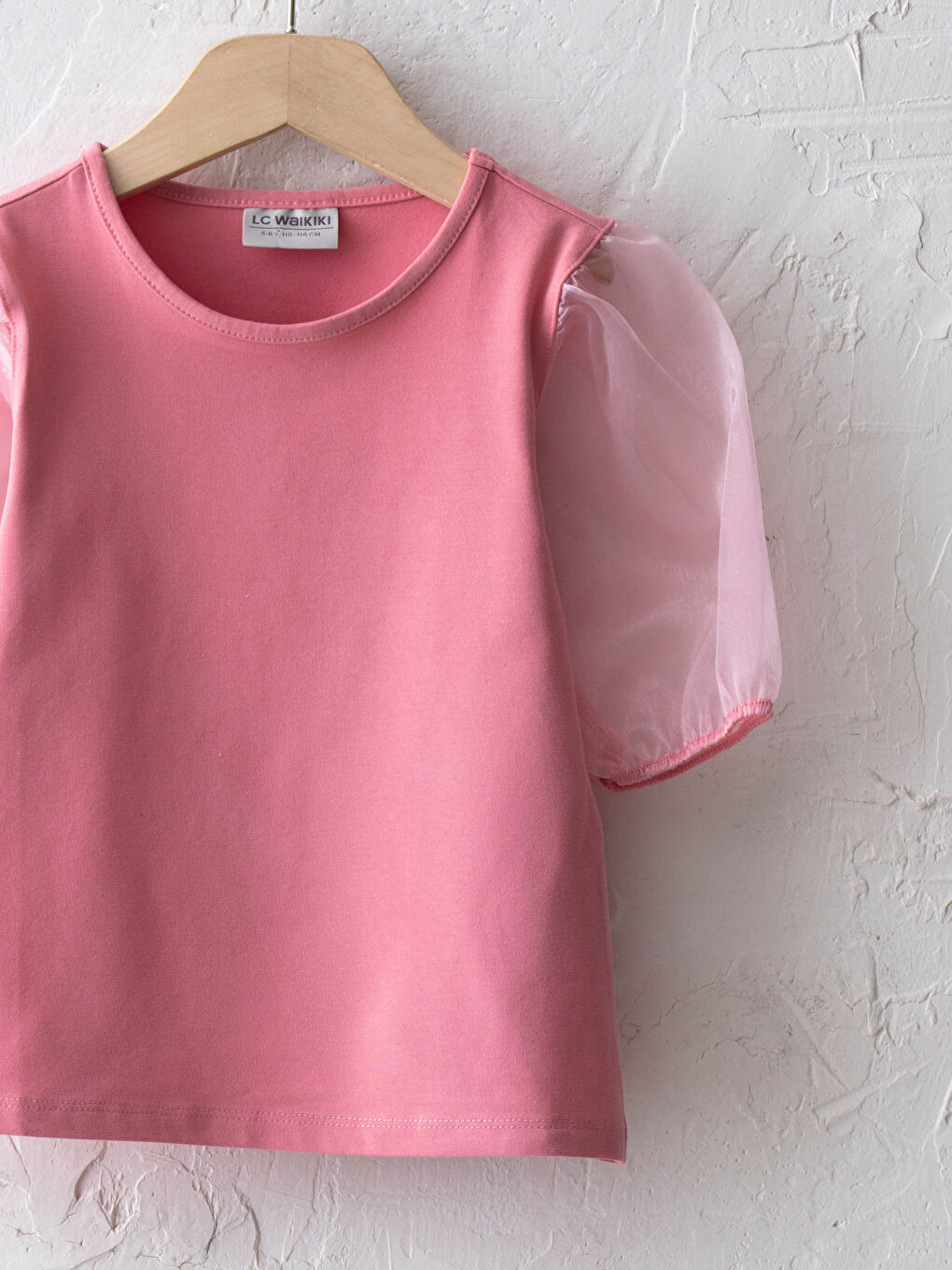 Crew Neck Basic Balloon Sleeve Girl Blouse-2