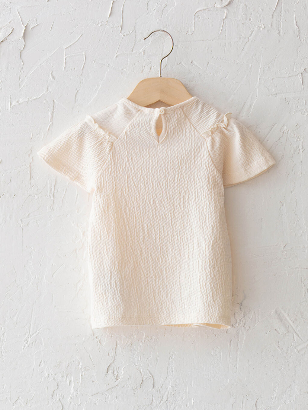 Ekru Bisiklet Yaka Kısa Kol Basic Kız Bebek Bluz-1