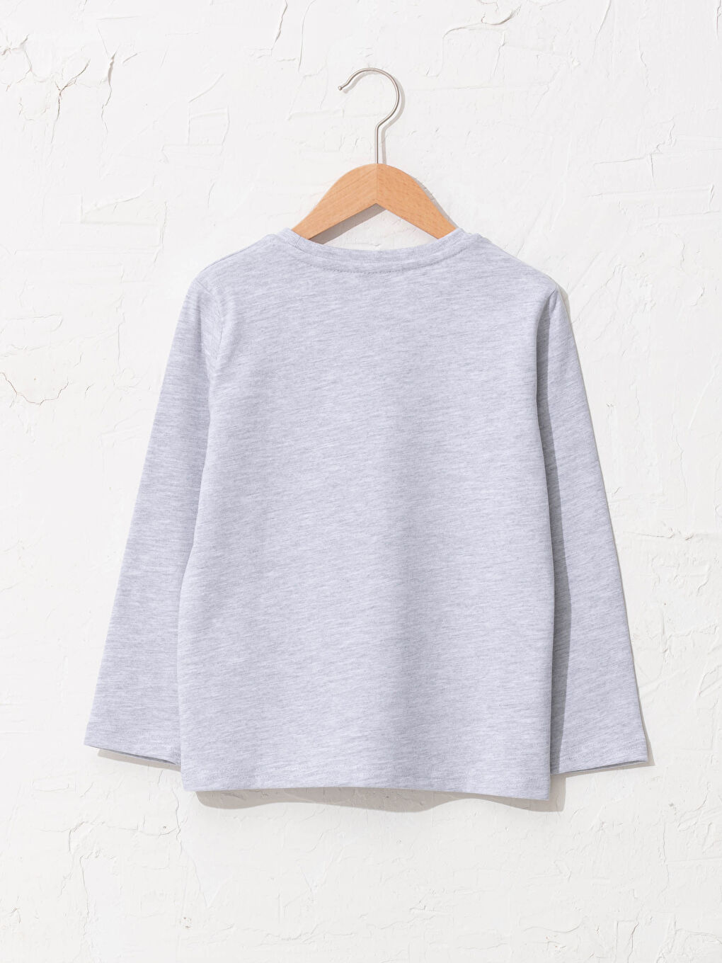 Gri Bisiklet Yaka Baskılı Uzun Kollu Erkek Çocuk Tişört-1