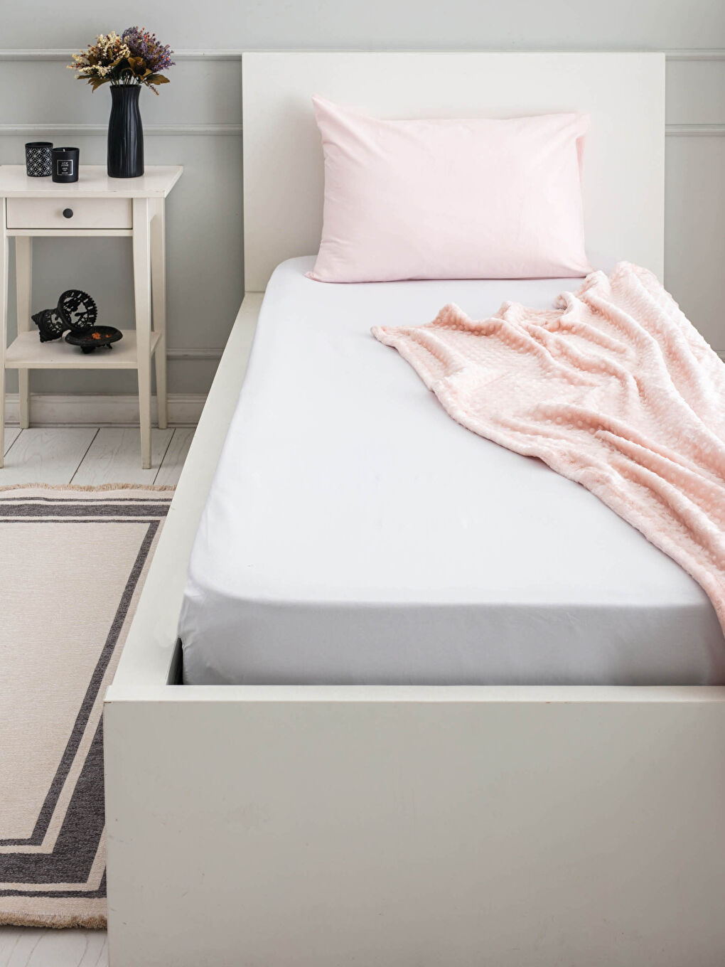 Gri Tek Kişilik Lastikli Dokuma Çarşaf 100x200x30 cm