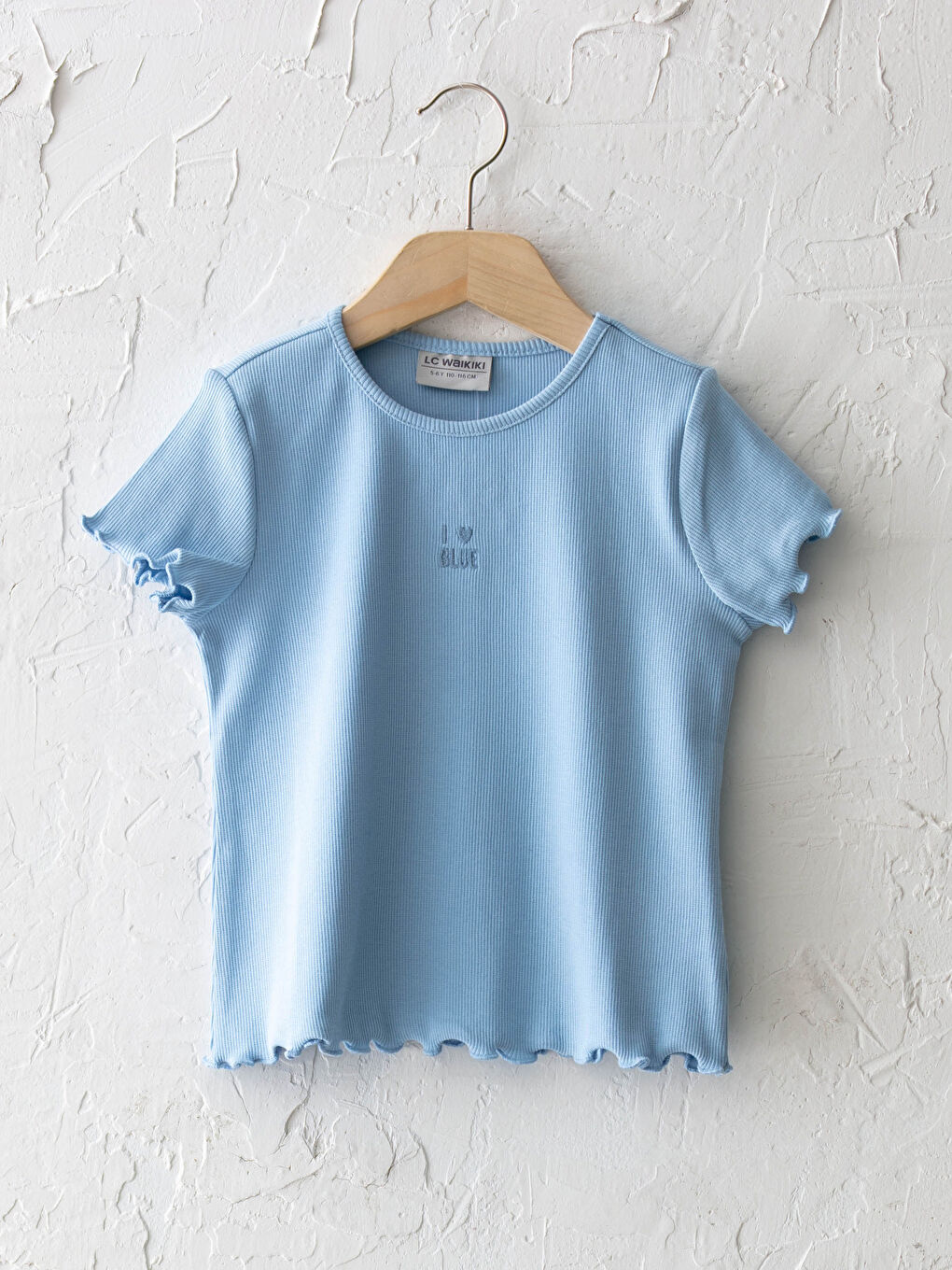Crew Neck Embroidery Detailed Short Sleeve Cotton Girls T-Shirt