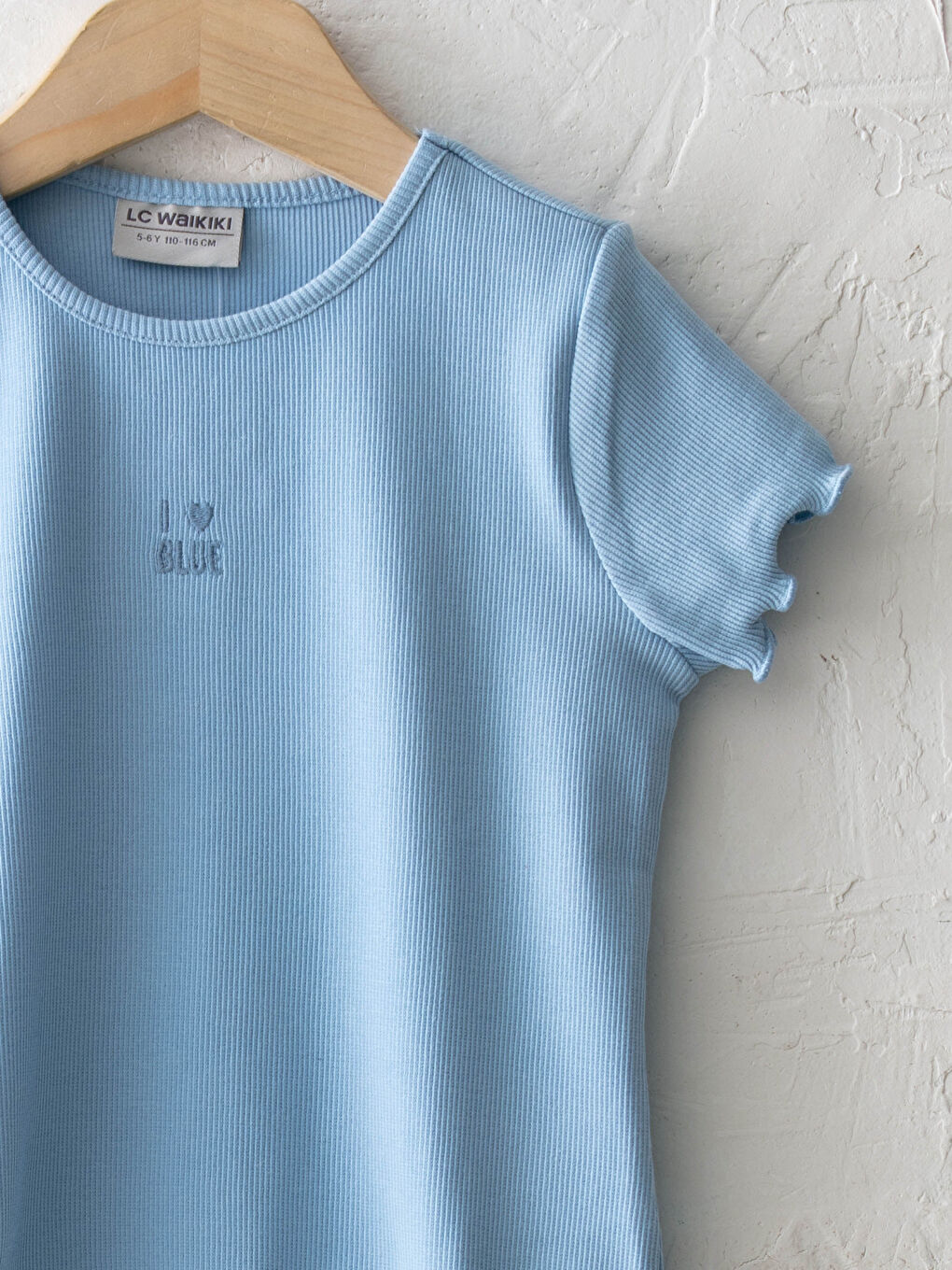 Crew Neck Embroidery Detailed Short Sleeve Cotton Girls T-Shirt-2