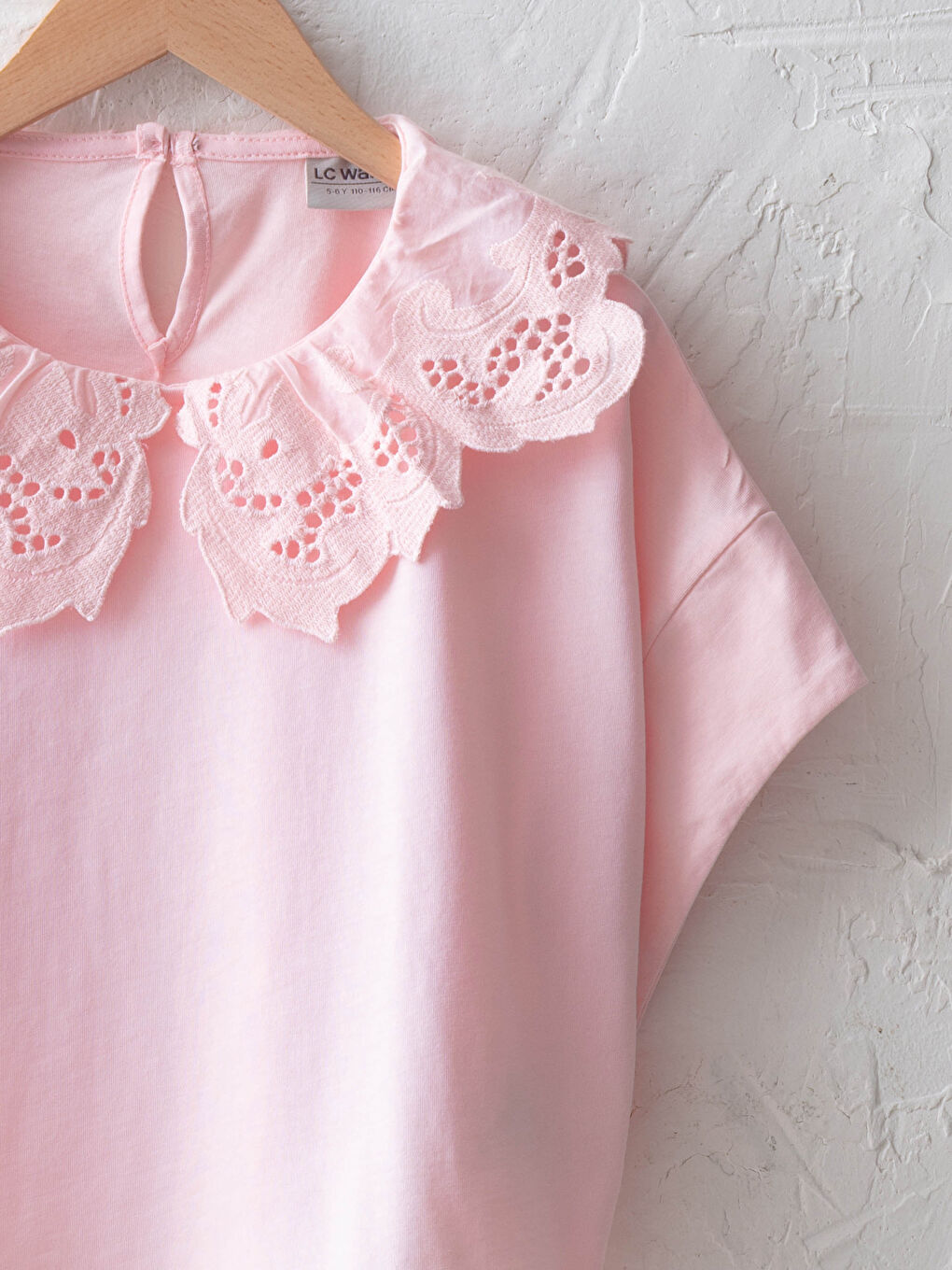 Crew Neck Scalloped Detail Basic Short Sleeve Girls Blouse-2