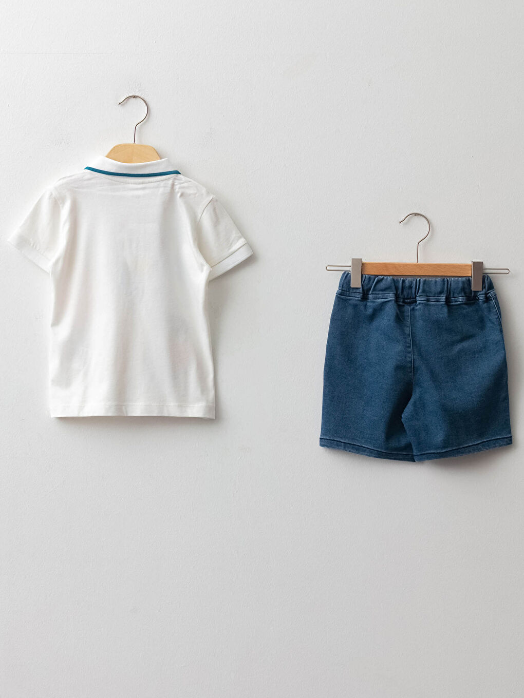 Polo Collar Short Sleeve Printed Baby Boy T-Shirt and Jean Shorts 2-Pack Set-1