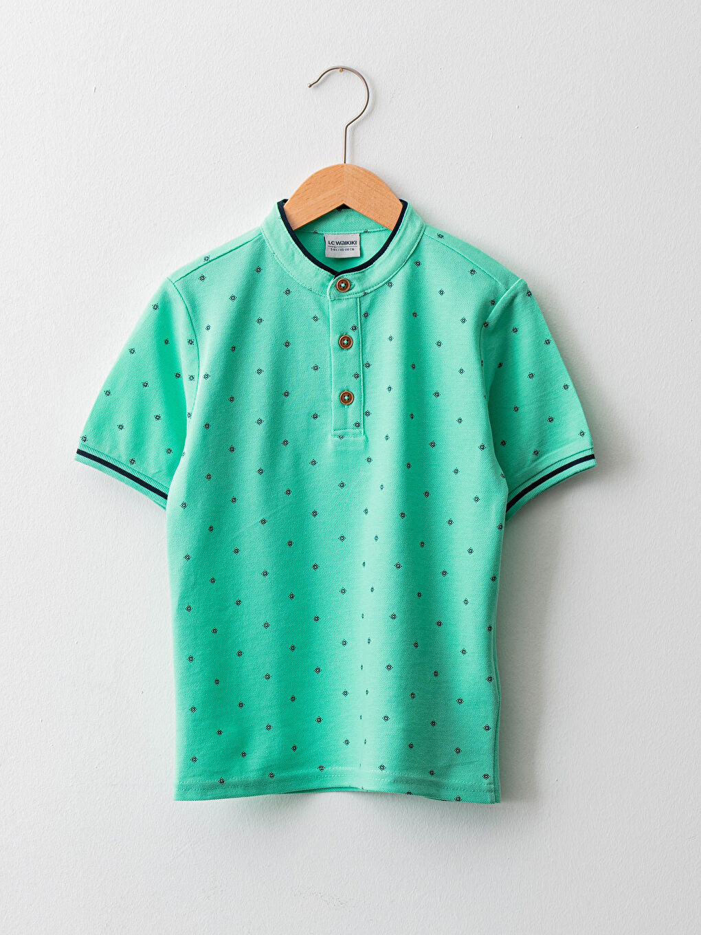 Футболка для мальчиков с принтом, короткий рукав, хлопок, воротник-стойка