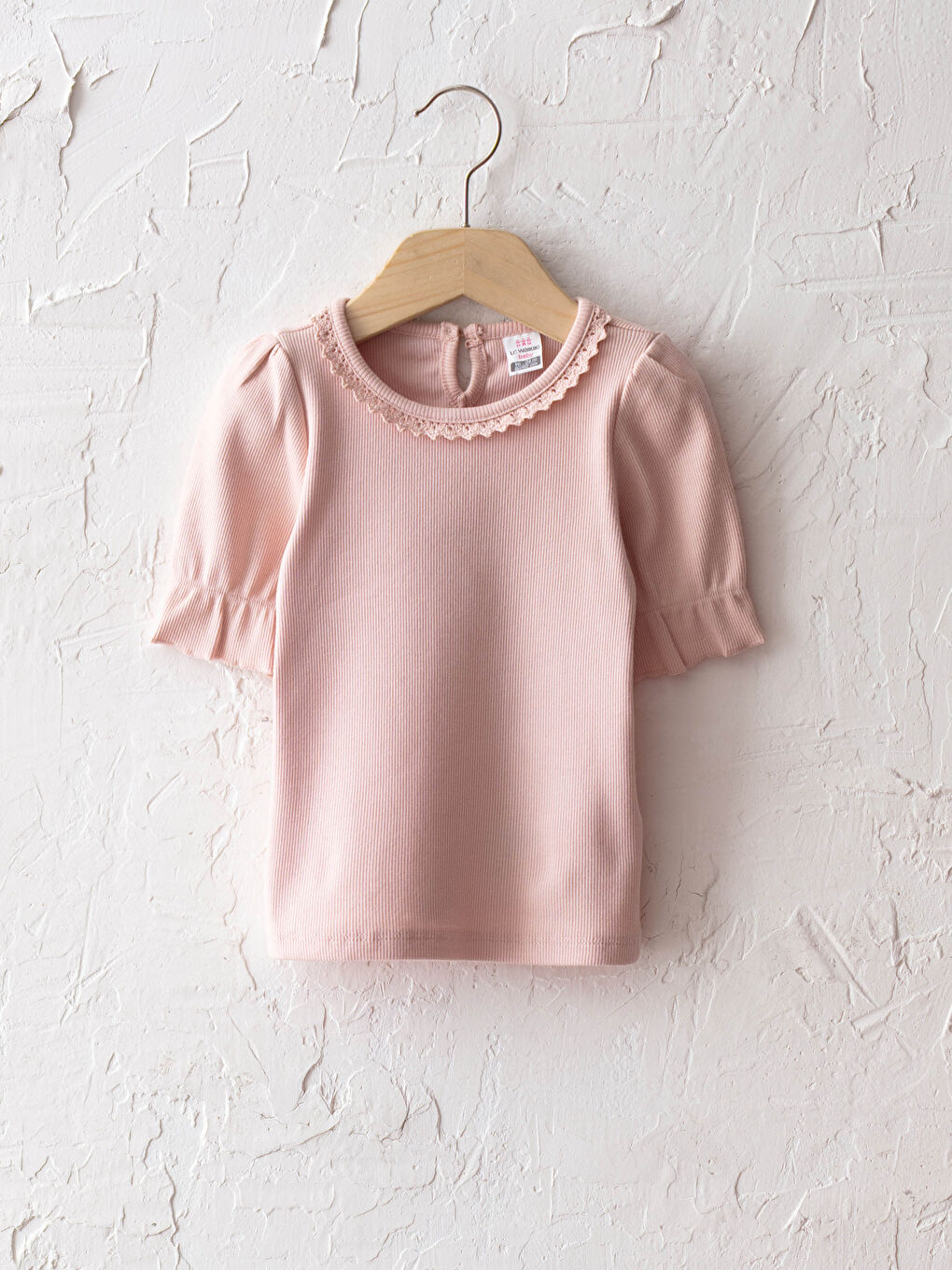 Pembe Bisiklet Yaka Kısa Kol Basic Kız Bebek Tişört