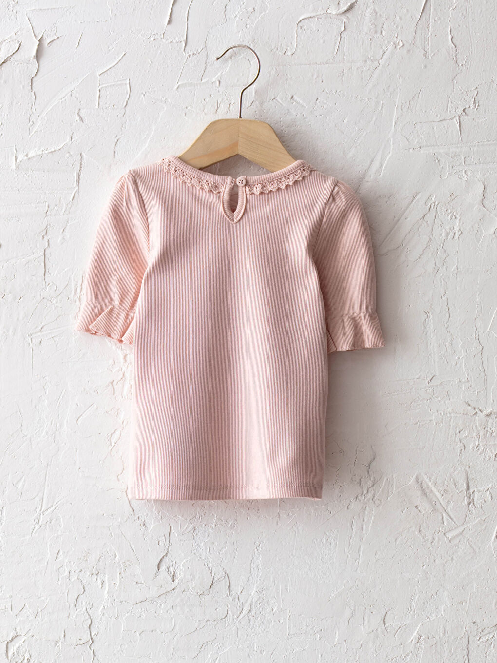 Pembe Bisiklet Yaka Kısa Kol Basic Kız Bebek Tişört-1