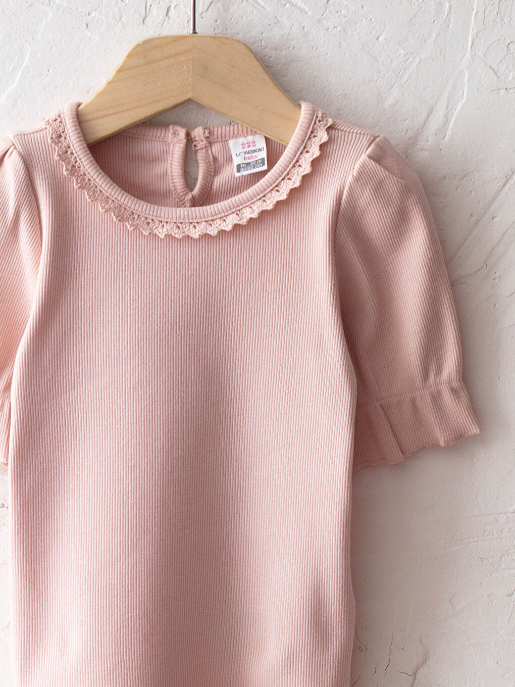 Pembe Bisiklet Yaka Kısa Kol Basic Kız Bebek Tişört-2