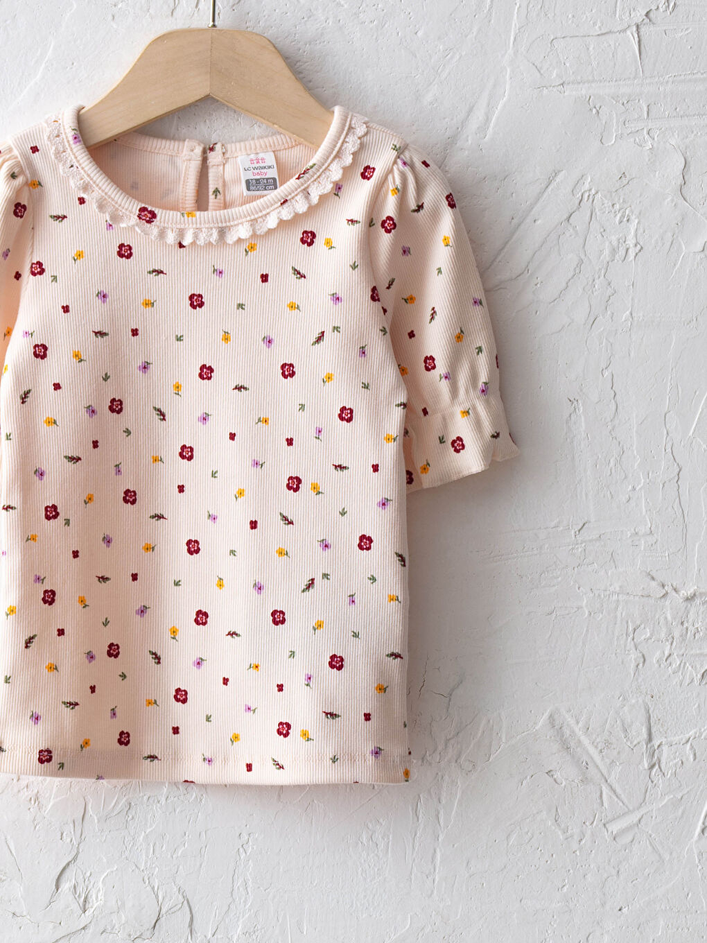 Ekru Bisiklet Yaka Kısa Kol Baskılı Kız Bebek Tişört-2