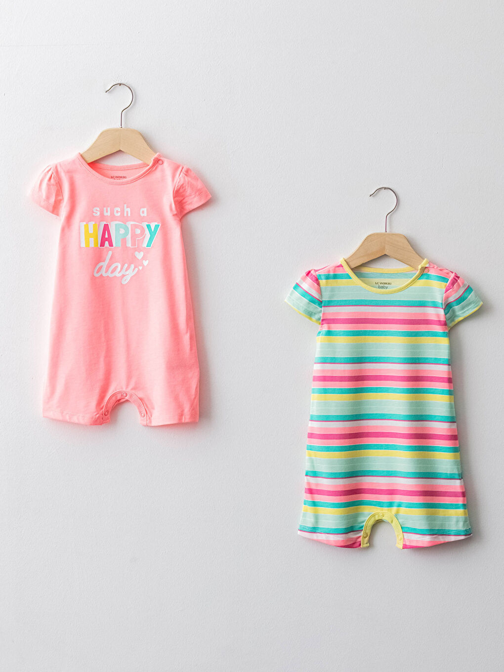 Crew Neck Short Sleeve Baby Girl Jumpsuit 2-Piece Set