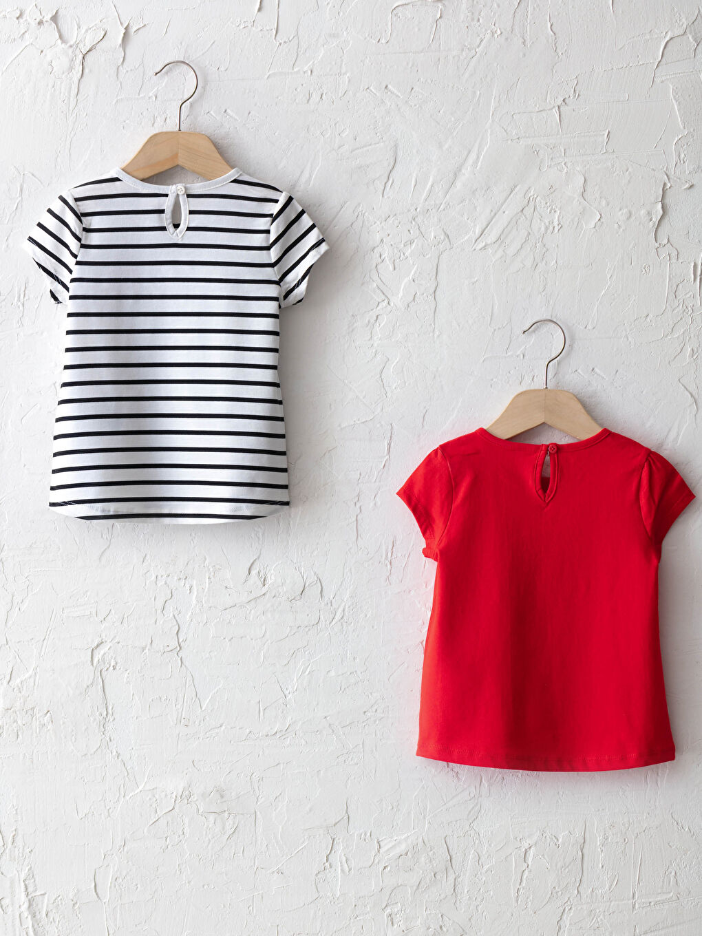 Kırmızı Bisiklet Yaka Kısa Kol Pamuklu Kız Bebek Tişört 2'li-1