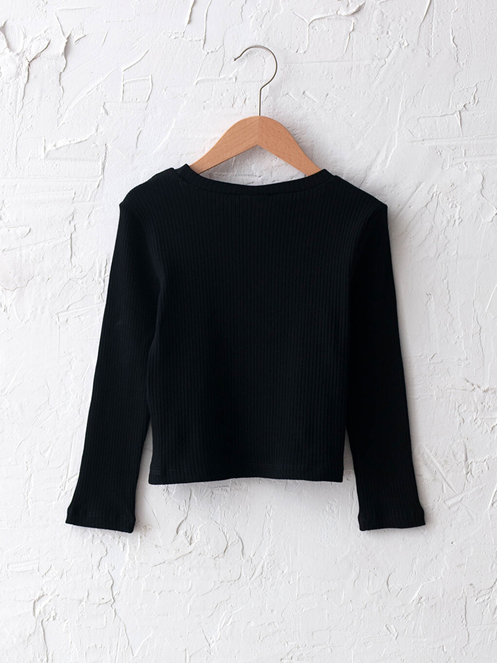 Siyah Bisiklet Yaka Baskılı Uzun Kollu Kız Çocuk Tişört-1