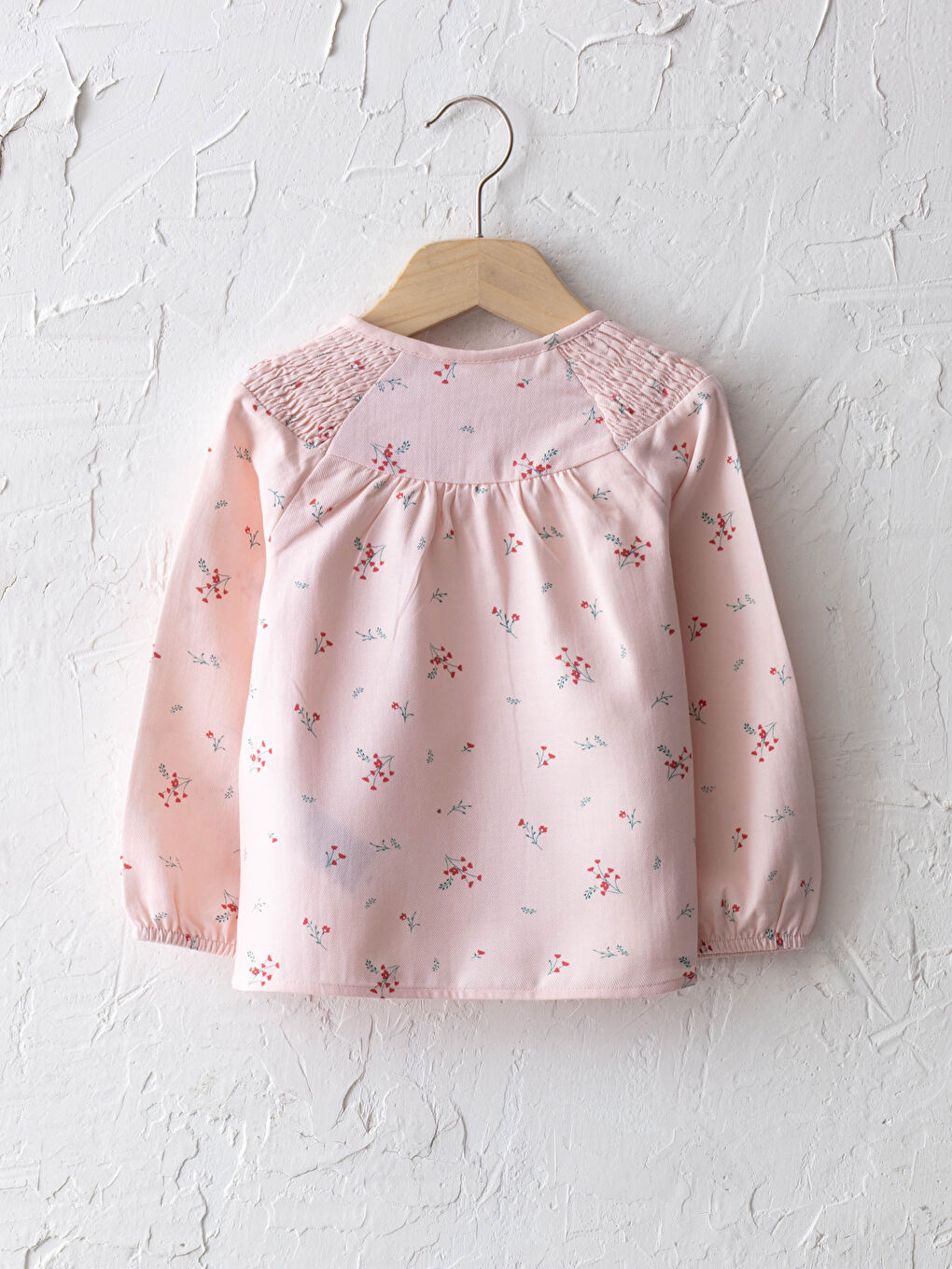 Crew Neck Long Sleeve Pattern Baby Girl Gabardine Shirt-1