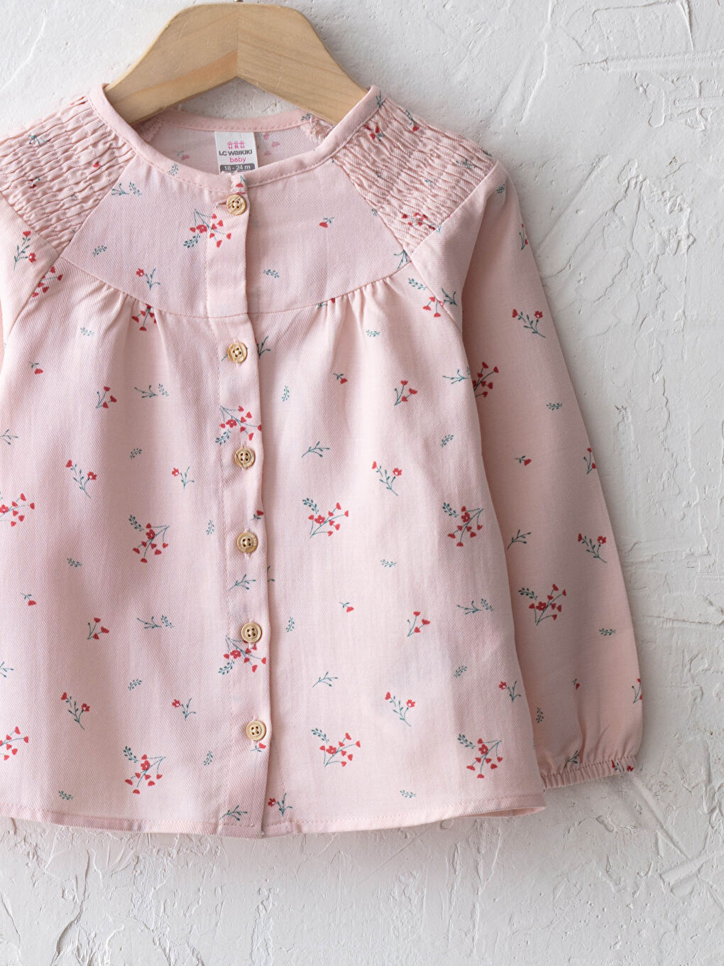 Crew Neck Long Sleeve Pattern Baby Girl Gabardine Shirt-2