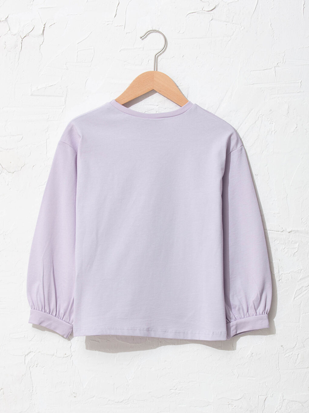 Lila Bisiklet Yaka Elsa Baskılı Uzun Kollu Kız Çocuk Tişört-1