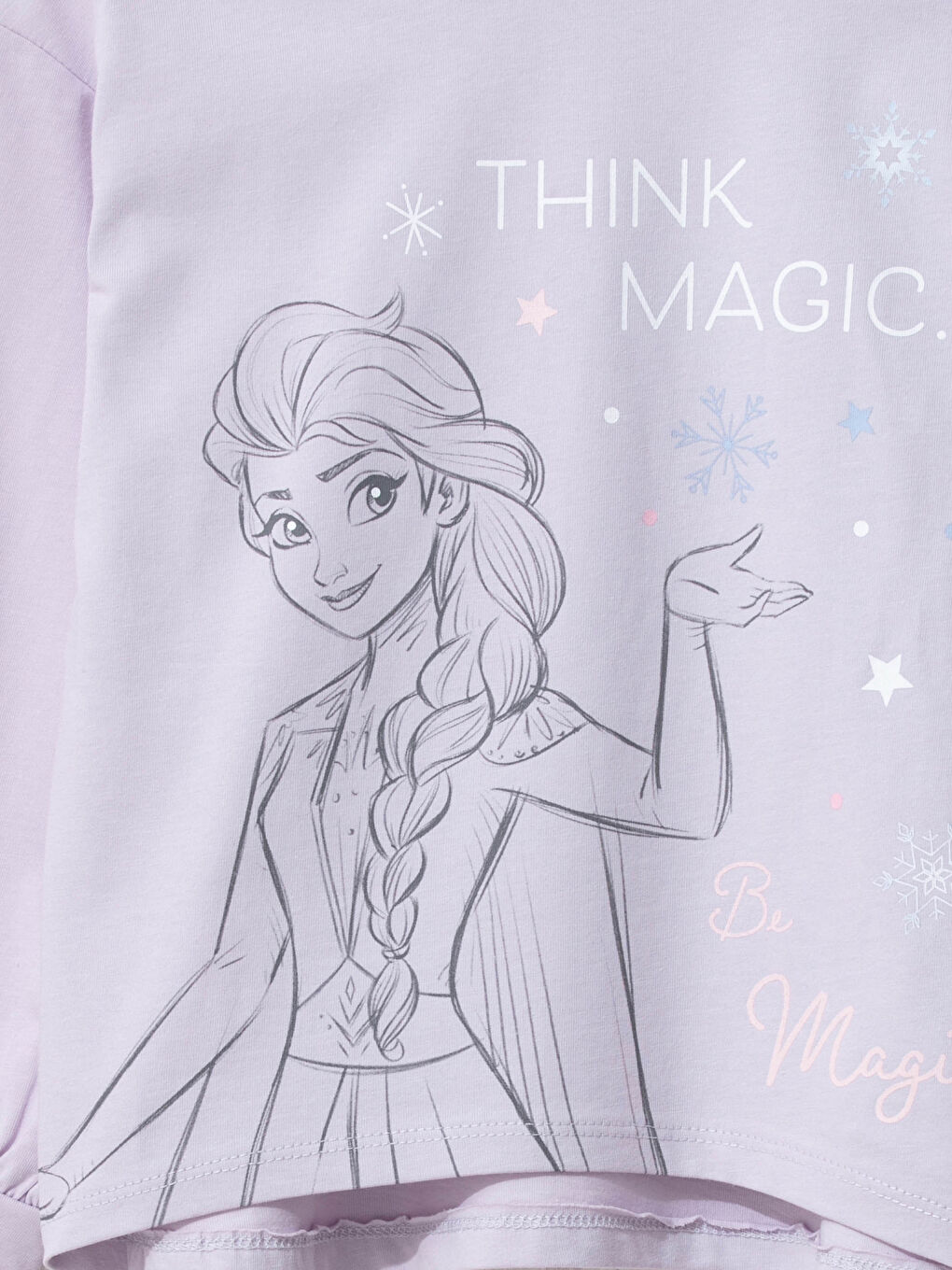 Lila Bisiklet Yaka Elsa Baskılı Uzun Kollu Kız Çocuk Tişört-2