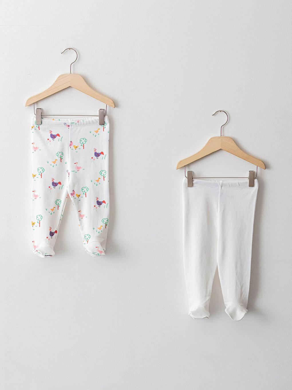 Ekru Beli Lastikli Patikli Kız Bebek Pantolon 2'li