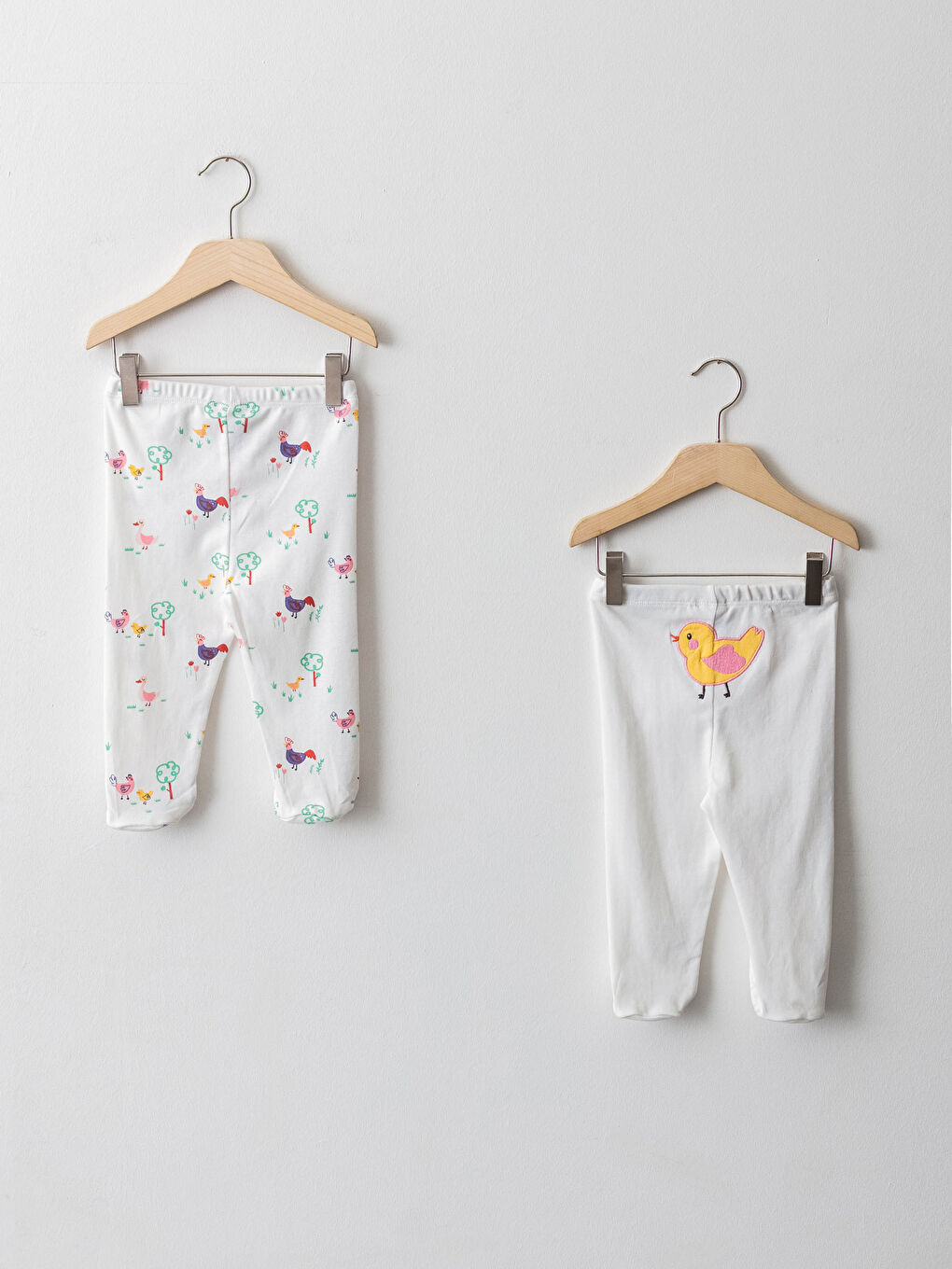 Ekru Beli Lastikli Patikli Kız Bebek Pantolon 2'li-1