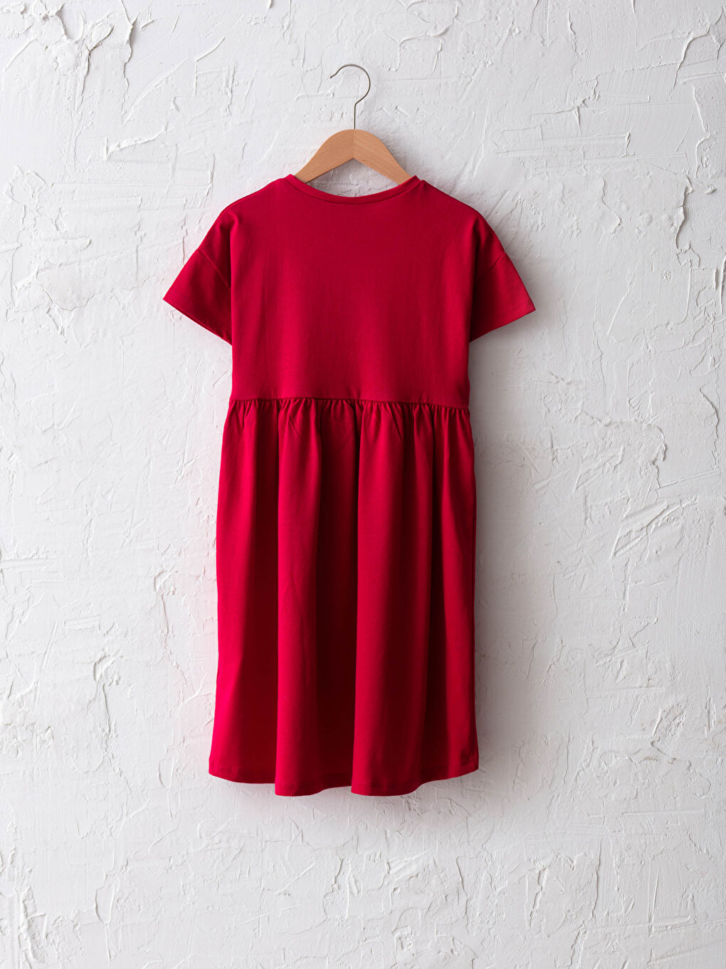 Fuşya Bisiklet Yaka Baskılı Kısa Kollu Kız Çocuk Elbise-1