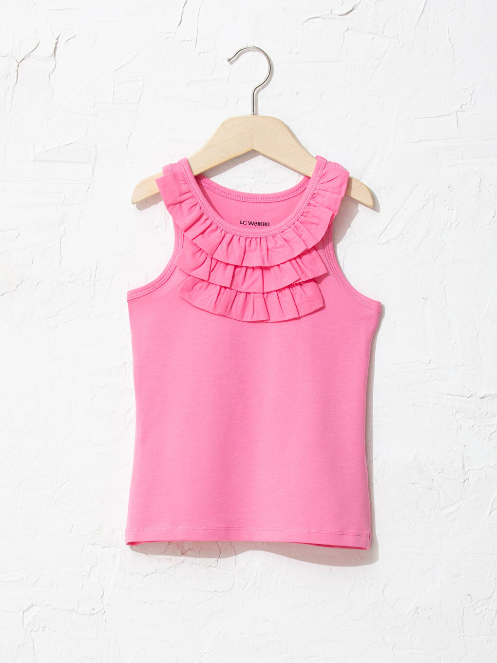 LCW Kids Pembe Bisiklet Yaka Basic Fırfır Detaylı Kız Çocuk Atlet