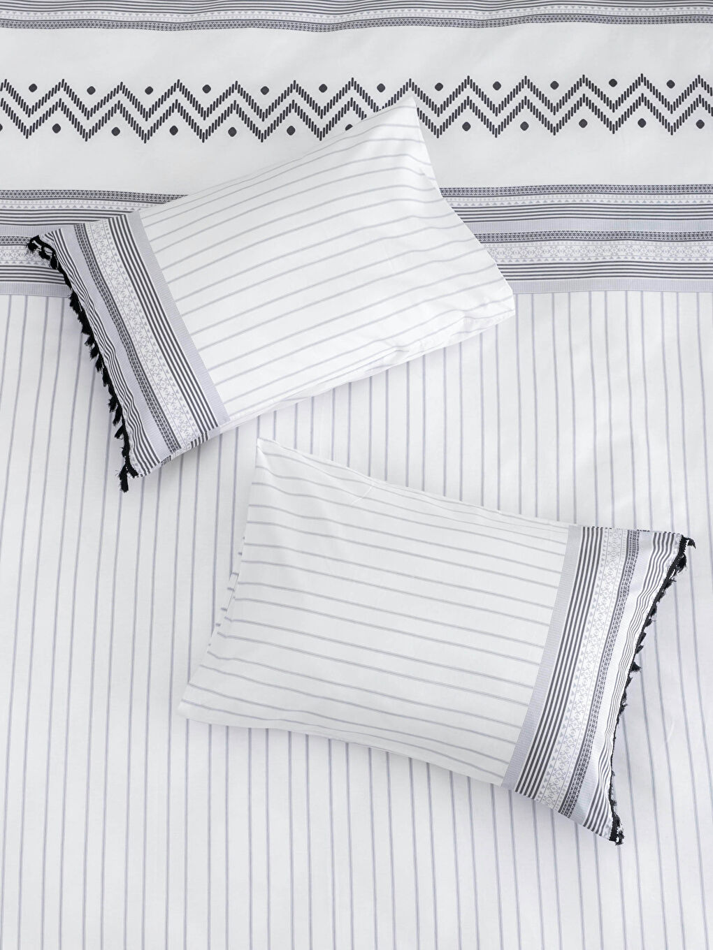 غطاء لحاف مزدوج مخطط وجهين وكيس مخدة-2