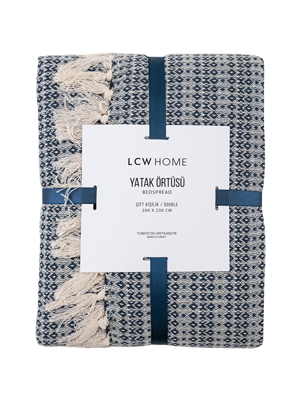 İndigo Çift Kişilik Kendinden Desenli Yatak Örtüsü 200x230 cm-3