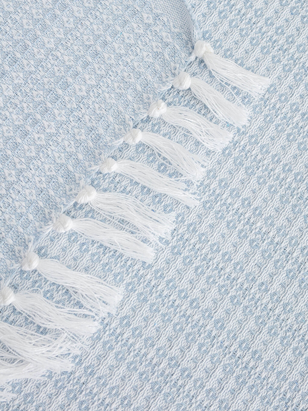 Mavi Tek Kişilik Kendinden Desenli Püsküllü Yatak Örtüsü 160x230 cm-2