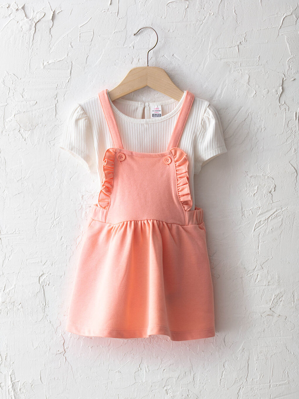 تيشيرت بناتي بياقة دائرية وكم قصير وفستان - طقم قطعتين