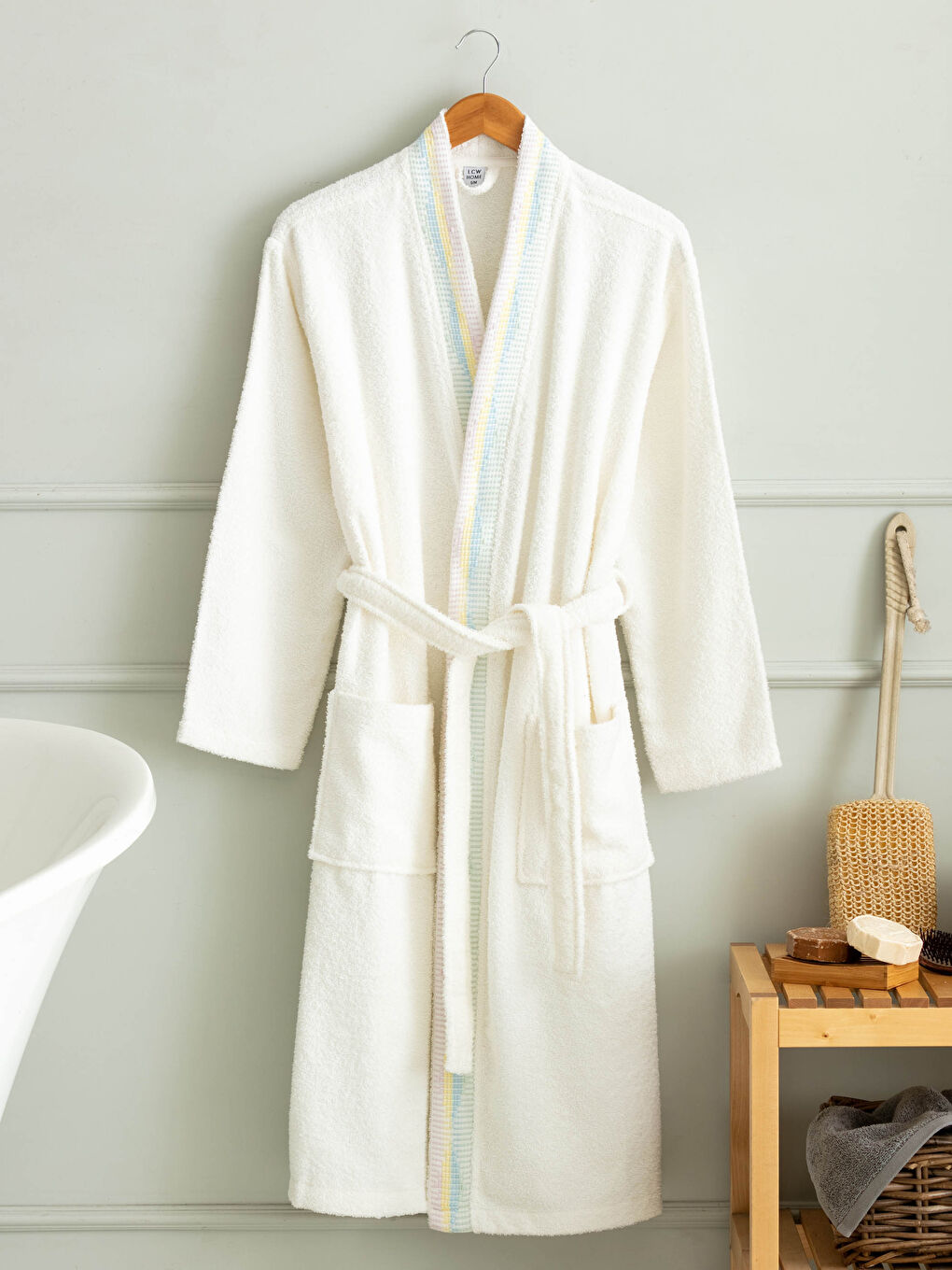 Peignoir de Bain Jacquard à Col Châle pour Femmes