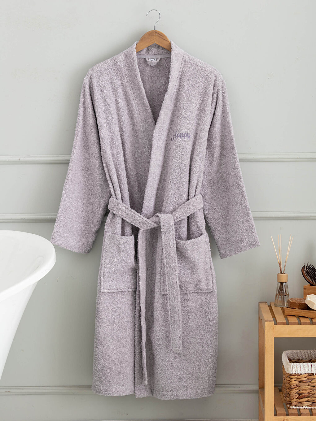 LCW HOME Kimono Yaka Nakışlı Kadın Bornoz -S1DI79Z8-PLJ