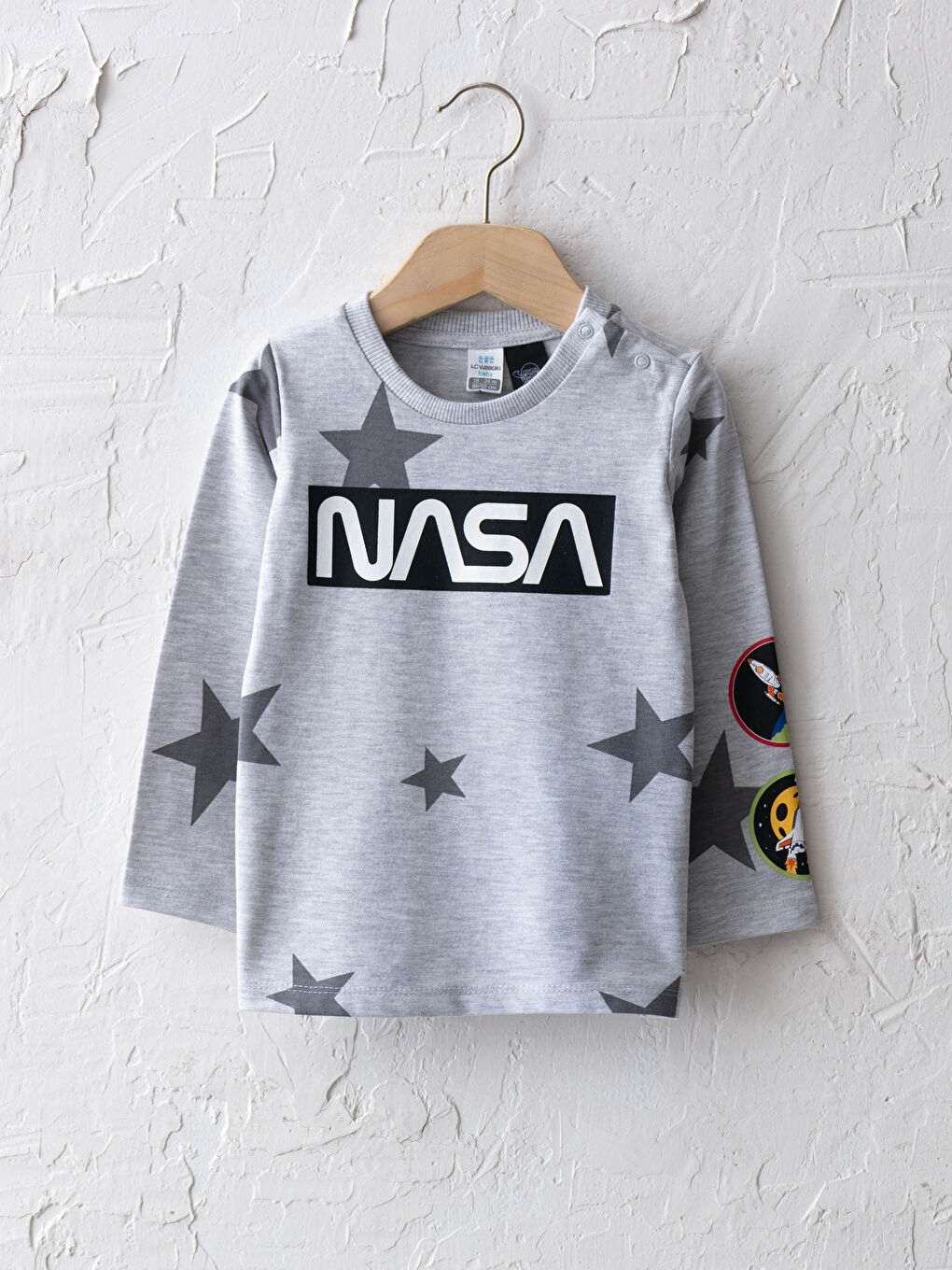 LCW baby Crew Neck Long Sleeve Nasa Printed Baby Boy T-Shirt -S1DM38Z1-LRW
