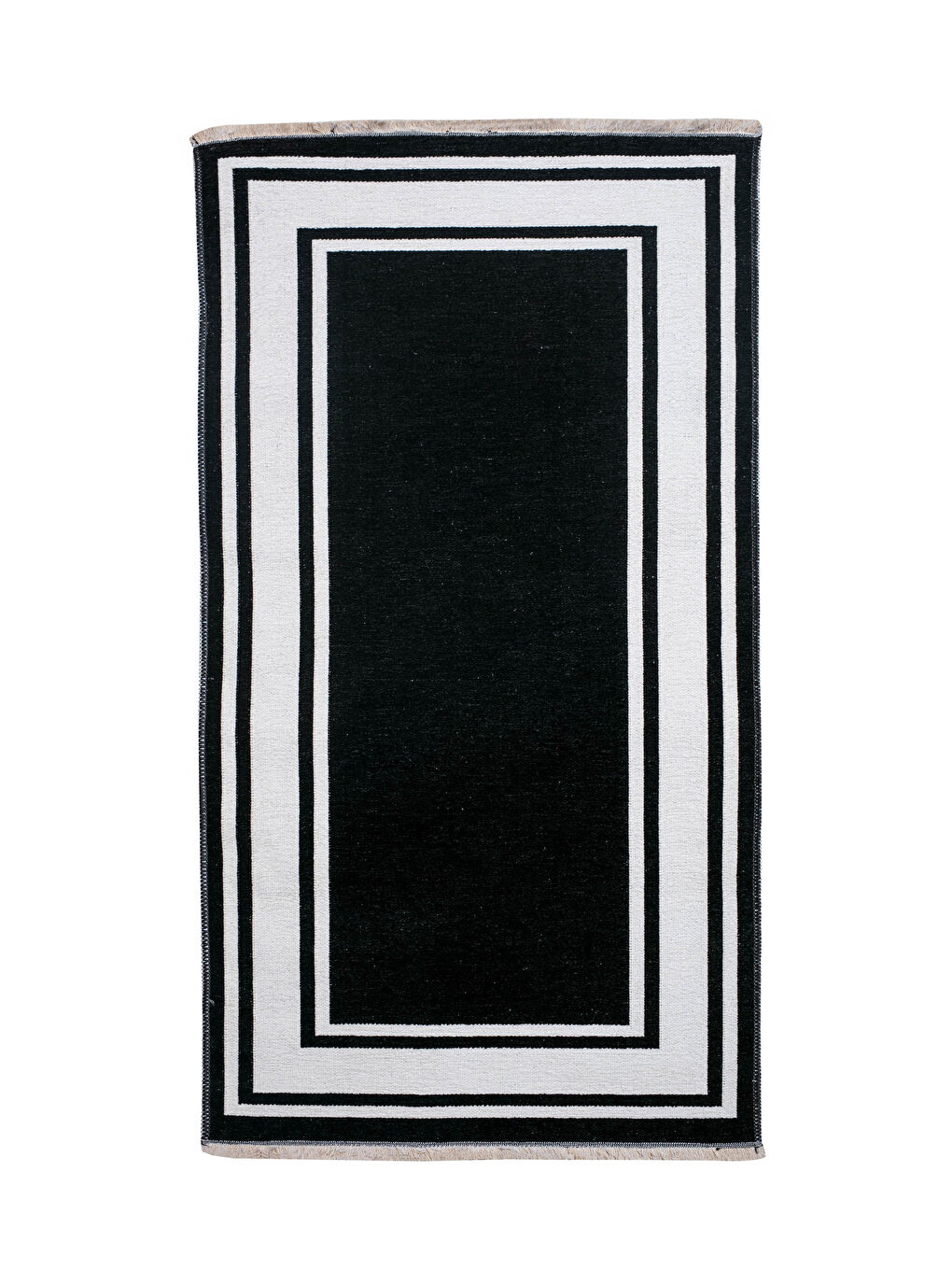 Siyah Saçak Detaylı Desenli Jakarlı Halı 75x150 cm-2