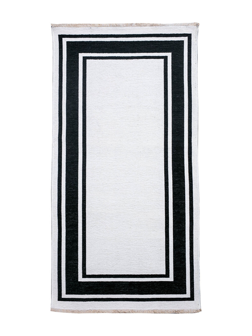 Siyah Saçak Detaylı Desenli Jakarlı Halı 75x150 cm-3