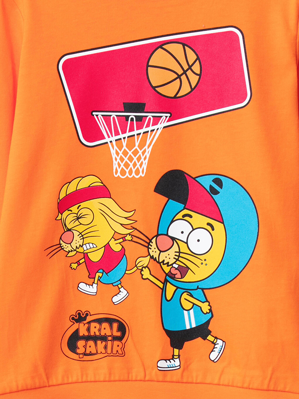Turuncu Bisiklet Yaka Kral Şakir Baskılı Uzun Kollu Erkek Çocuk Sweatshirt ve Eşofman Altı-2