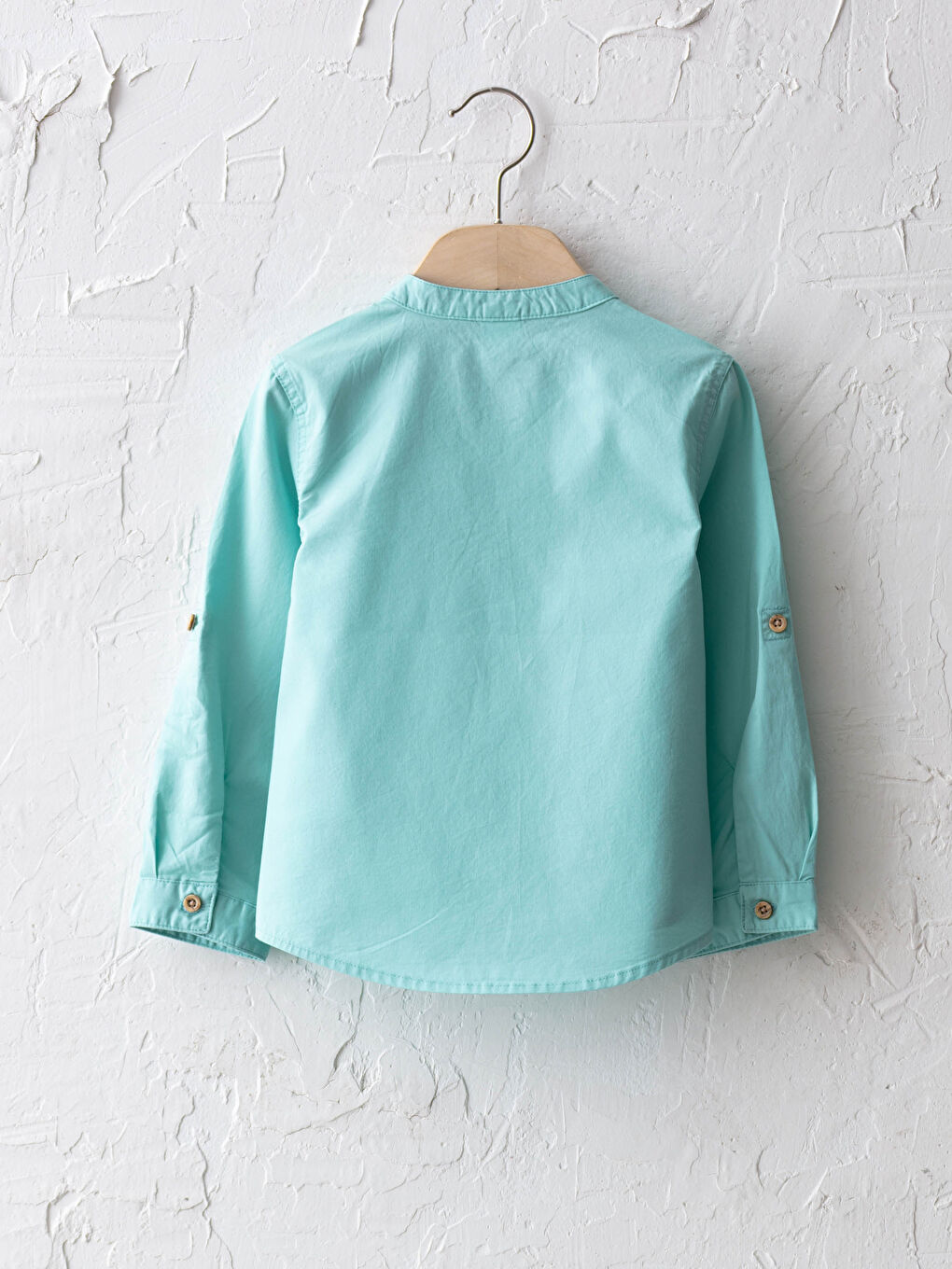 Grandad Collar Long Sleeve Basic Baby Boy Gabardine Shirt-1