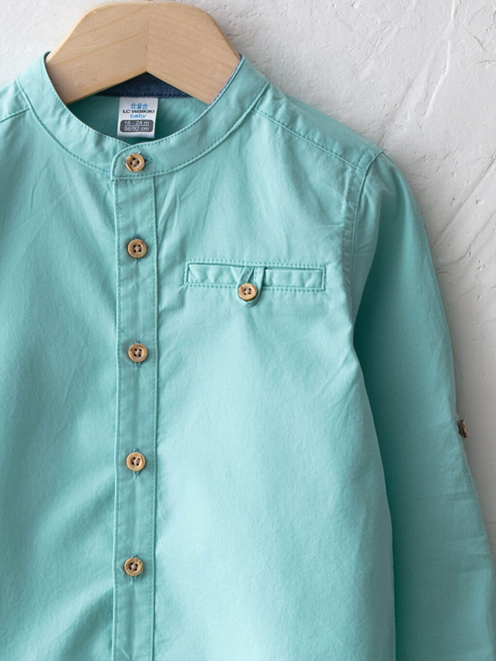 Grandad Collar Long Sleeve Basic Baby Boy Gabardine Shirt-2