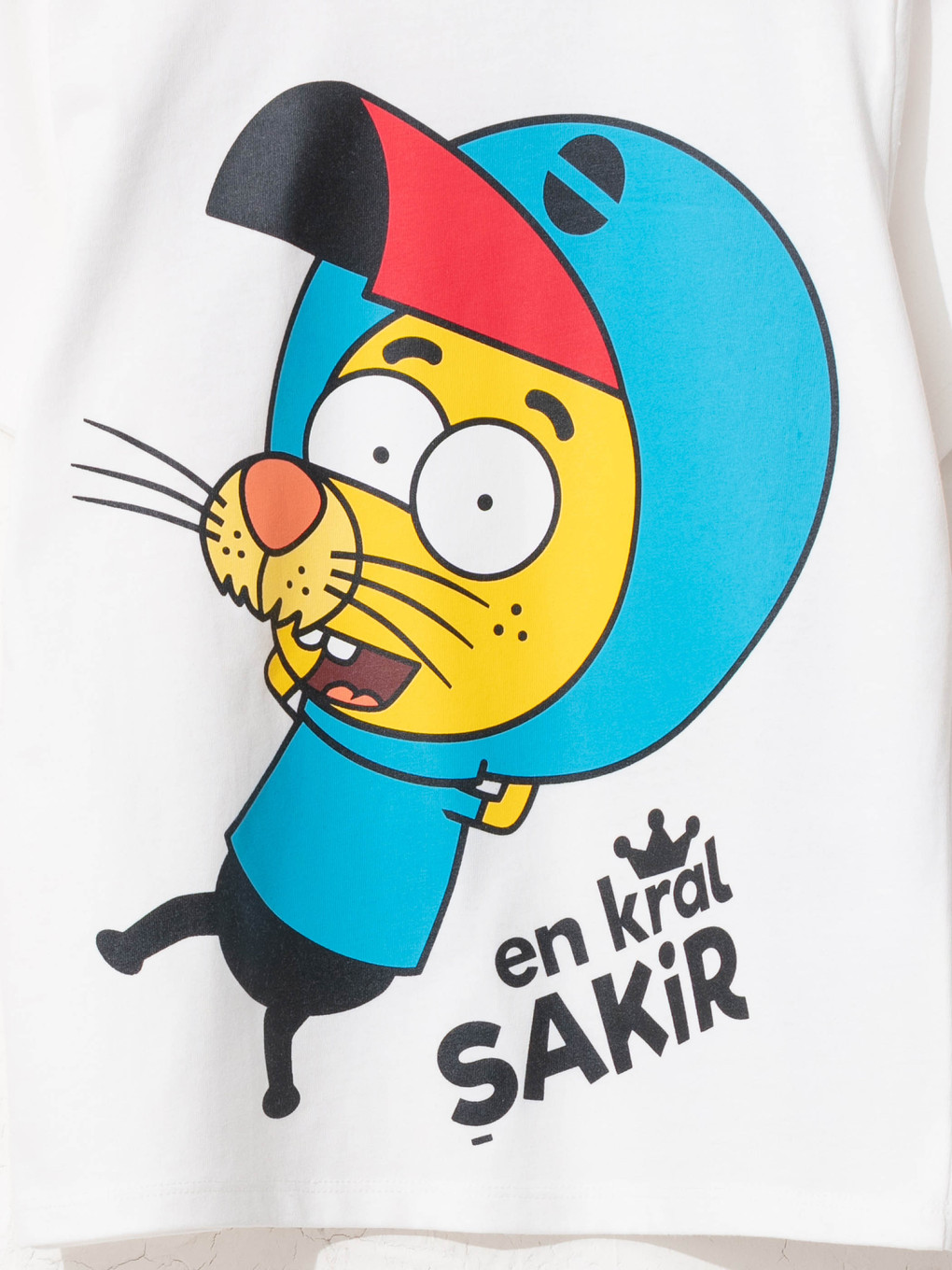 Beyaz Bisiklet Yaka Kral Şakir Baskılı Kısa Kollu Erkek Çocuk Tişört-2