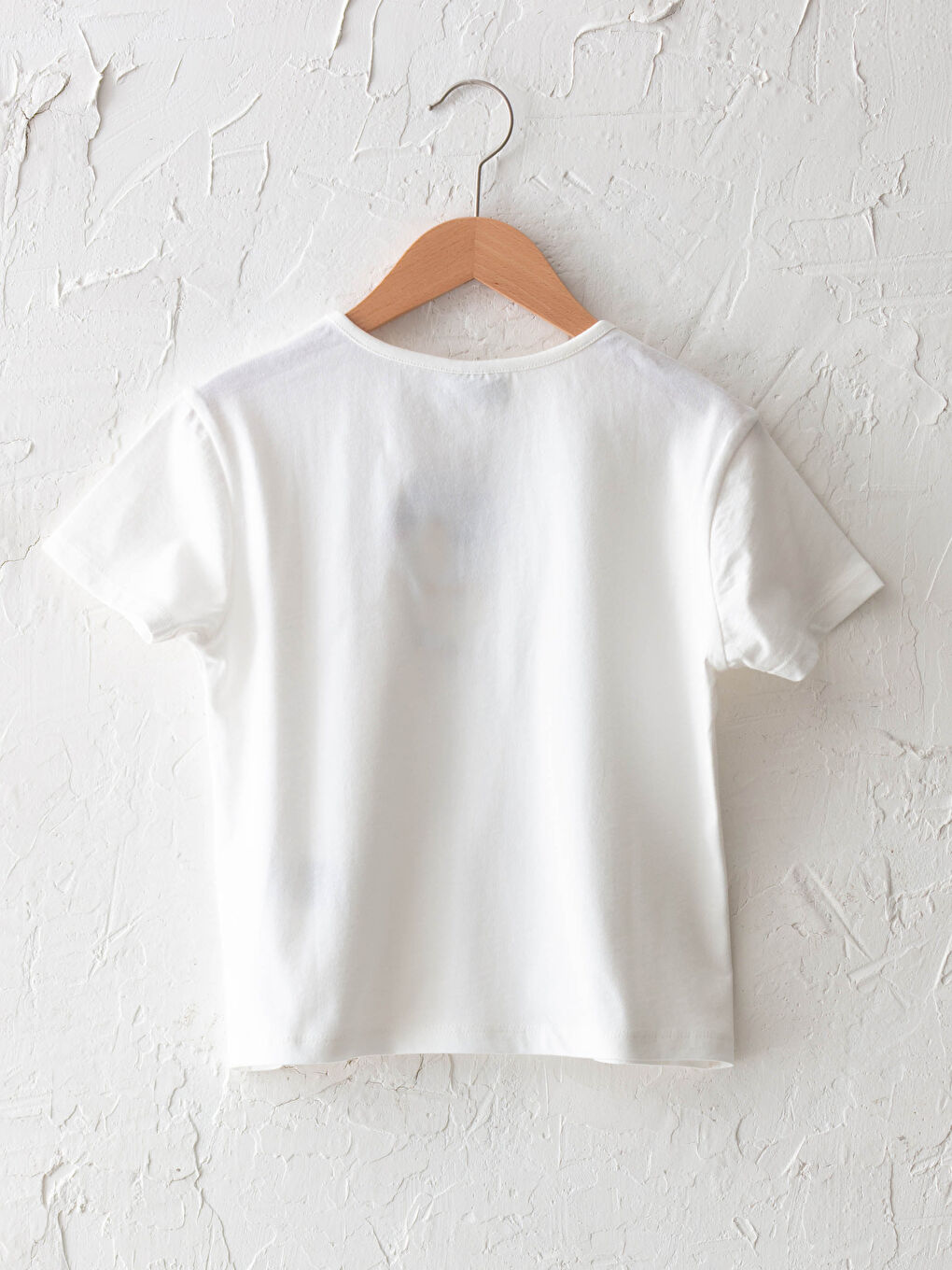 Ekru Bisiklet Yaka Baskılı Kısa Kollu Kız Çocuk Tişört-1