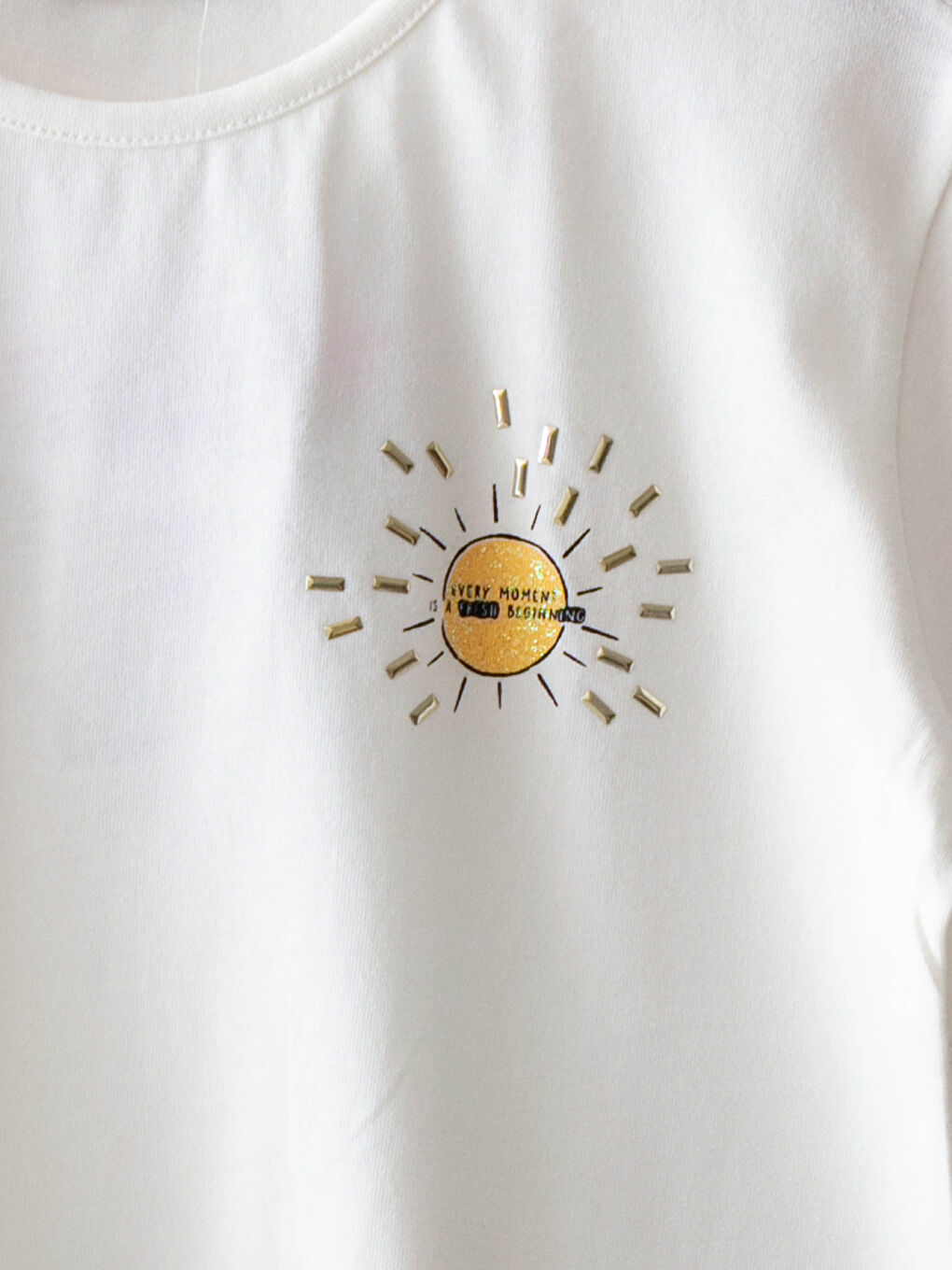 Ekru Bisiklet Yaka Baskılı Kısa Kollu Kız Çocuk Tişört-2