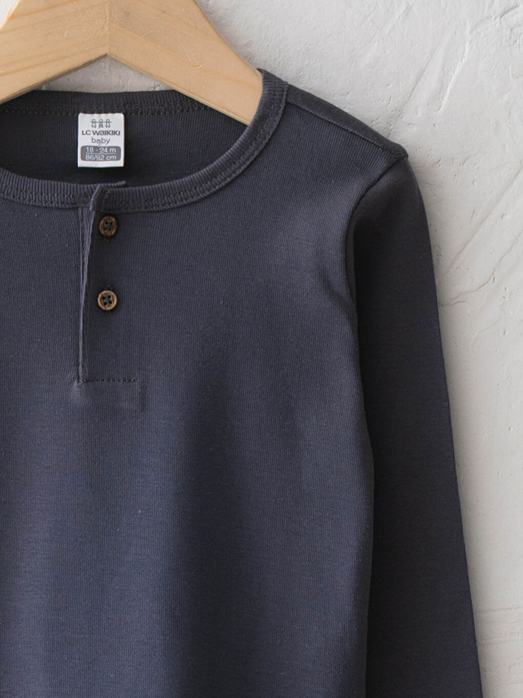 Gri Bisiklet Yaka Uzun Kol Basic Erkek Bebek Pijama Takımı-2